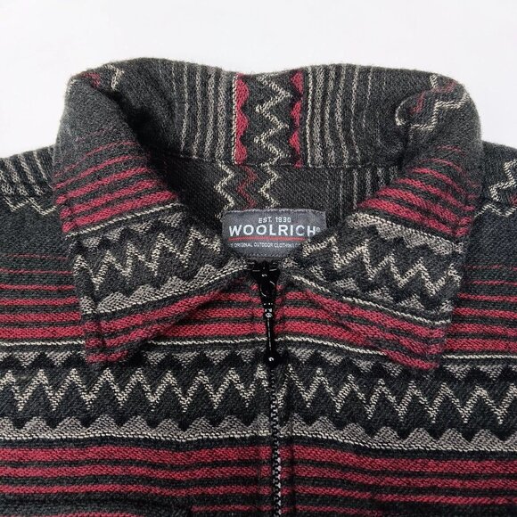 Woolrich Womens Small Shirt Jacket Wool Blend Gray Red Southwest Striped Zip Up - Picture 3 of 15